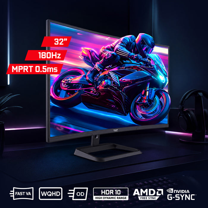 Armaggeddon PXP 32 PRO G 32" 2K WQHD Curved Gaming Monitor 180Hz 0.5ms 10-Bit Colour FreeSync & G-SYNC Compatible