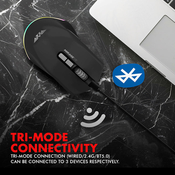 Armaggeddon Mirage VII Tri Mode Wireless Gaming Mouse 10000 CPI, 1000Hz, 7 Buttons, Bluetooth 5.0, 2.4GHz, USB-C, RGB