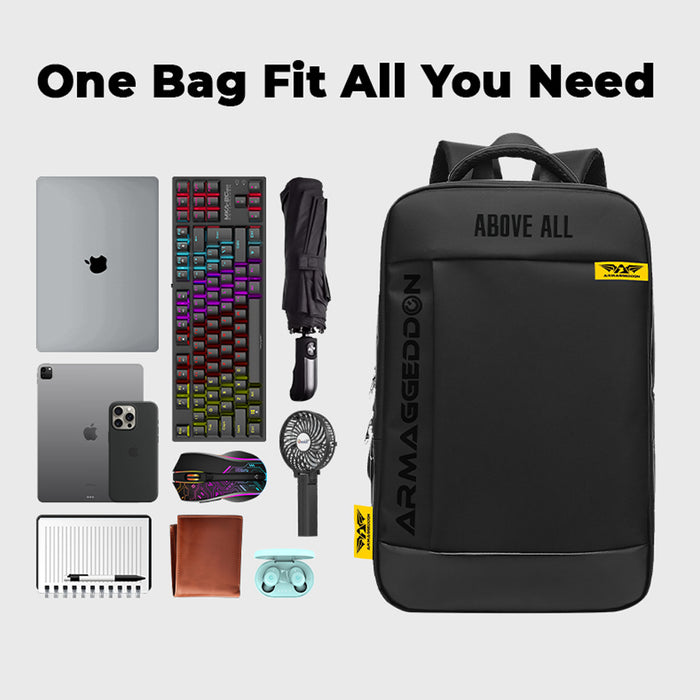 Armaggeddon Shield 7 Slim Anti Theft Laptop Backpack with USB Charging Port, Splash-Resistant Material & YKK Zip