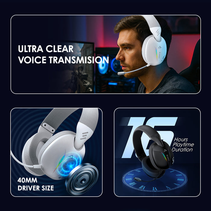 Armaggeddon Cosmic V Quad Mode Wireless RGB Gaming Headset Bluetooth 5.4, 2.4GHz USB-A USB-C, 40mm Drivers & Detachable Mic