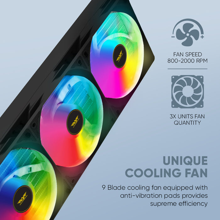 Armaggeddon Deepfreeze ADV A360 ARGB 360mm AIO CPU Liquid Cooler – Digital Temperature Display, Triple 120mm Fans, Intel AMD