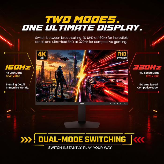 Armaggeddon PXP 27 UXD 27" 4K 160Hz / FHD 320Hz Dual Mode Fast IPS Gaming Monitor 0.5ms HDR400 FreeSync & G-SYNC Compatible