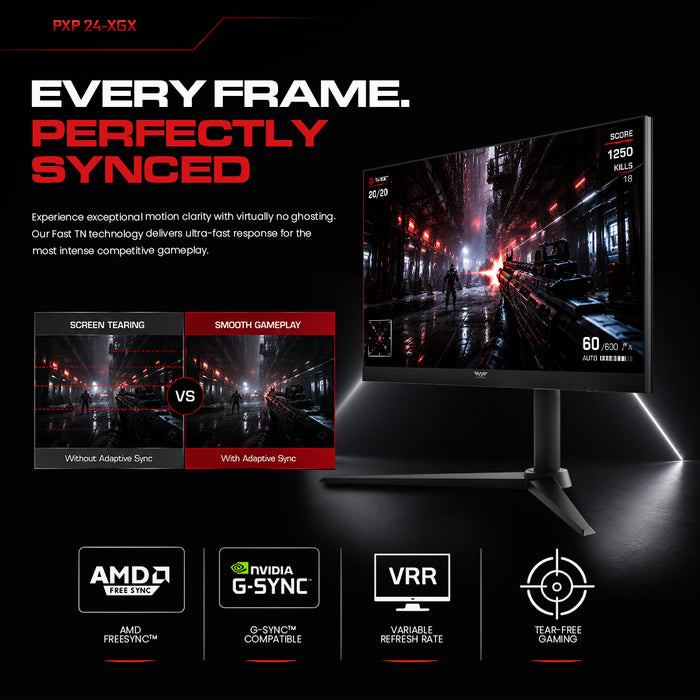 Armaggeddon PXP 24 XGX 24" FHD 600Hz TN Gaming Monitor 0.1ms Adjustable Stand FreeSync & G-SYNC Compatible