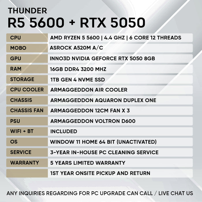 Armaggeddon Performance Gaming PC – AMD Ryzen 5 5600 + RTX 5050 | Custom Built Desktop