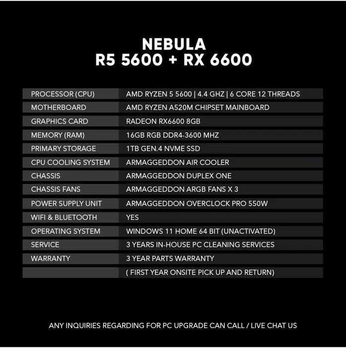 Nebula | R5 5600 + RX 6600 (SAME DAY DELIVERY)