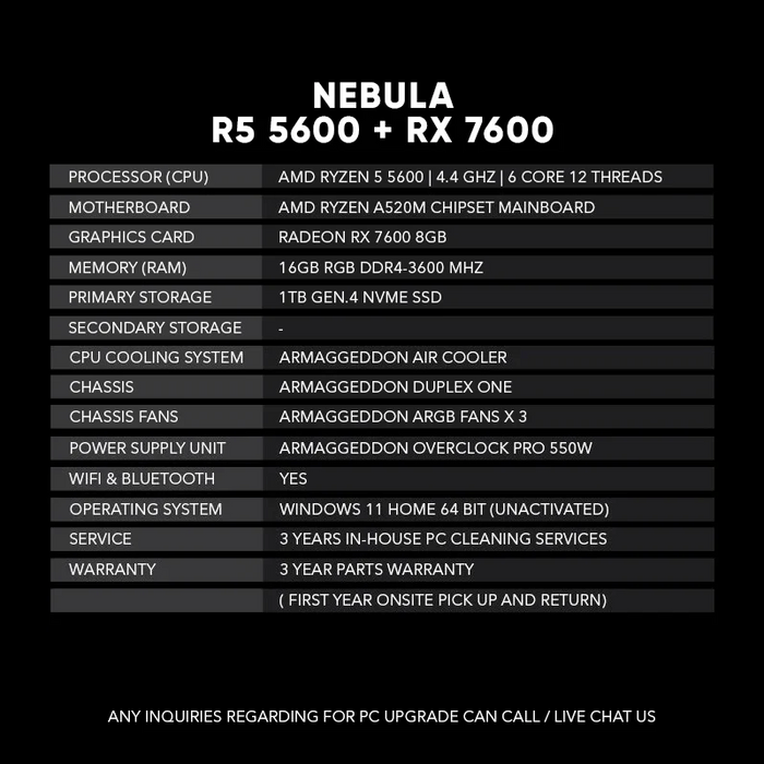 Nebula | R5 5600 + RX 7600 (SAME DAY DELIVERY)