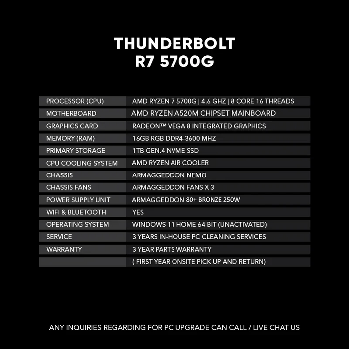 Thunderbolt R7 5700G | BEST VALUE Entry Level for Gaming and Work station