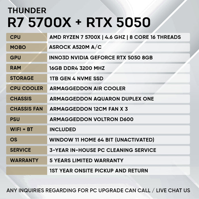 Armaggeddon Performance Gaming PC – AMD Ryzen 7 5700X + RTX 5050 | Custom Built Desktop