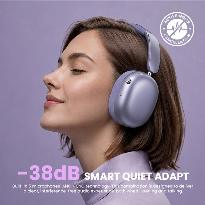 SonicGear Auraclear 6 Hi-Res LDAC ANC Wireless Headphones Bluetooth 6.0 | 112H Battery, 5-Mic & Volume Knob