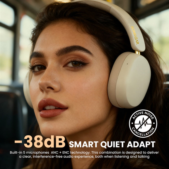 SonicGear Aura Clear 5 Hi-Res LDAC ANC Wireless Headphones Bluetooth 6.0 | 5-Mic ENC, 80H Battery & Gaming Mode