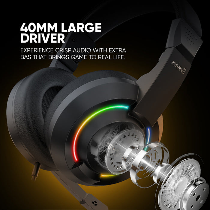Armaggeddon Pulse 1 Chroma Wired Gaming Headset 2.1 Stereo, 40mm Drivers, RGB Lighting & Omnidirectional Mic