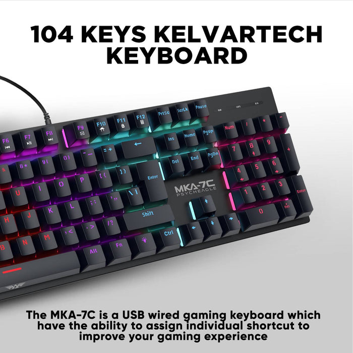 Armaggeddon MKA 7C Psycheagle 104 Key Mechanical Gaming Keyboard Hot Swappable Switches, Multicolour LED Backlight, USB Wired