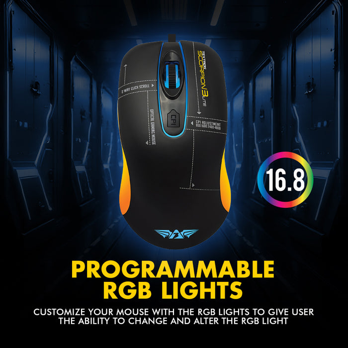 Armaggeddon Textron Scorpion 3 Lite Wired RGB Gaming Mouse 4800 CPI, 63g Lightweight, Huano Switches, Programmable Driver