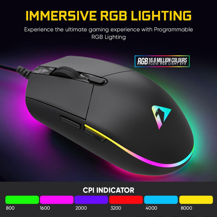Armaggeddon Grumman Raven III Sigma Stealth Wired RGB Gaming Mouse 12800 CPI, Silent Click, 5 Macro Buttons, 90g Lightweight