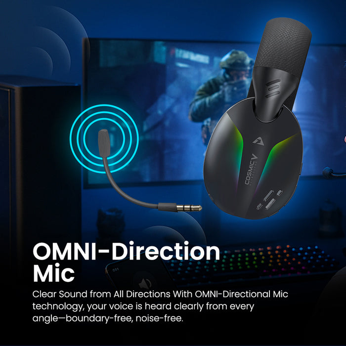 Armaggeddon Cosmic V Quad Mode Wireless RGB Gaming Headset Bluetooth 5.4, 2.4GHz USB-A USB-C, 40mm Drivers & Detachable Mic