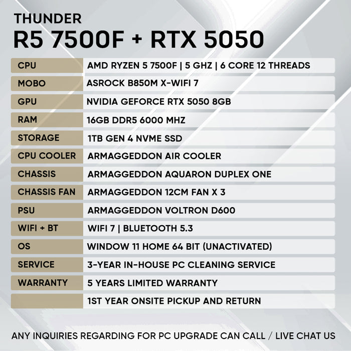 Armaggeddon Gaming PC – AMD Ryzen 5 7500F + RTX 5050 | Custom Built Desktop