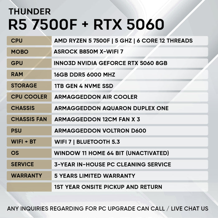 Armaggeddon Gaming PC – AMD Ryzen 5 7500F + RTX 5060 | Custom Built Desktop