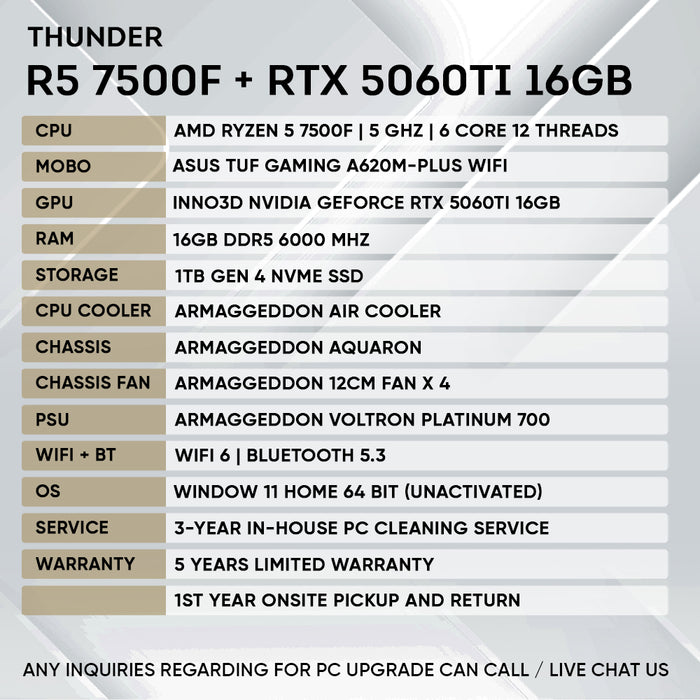 RYZEN 5 7500F + RTX 5060 Ti 16GB