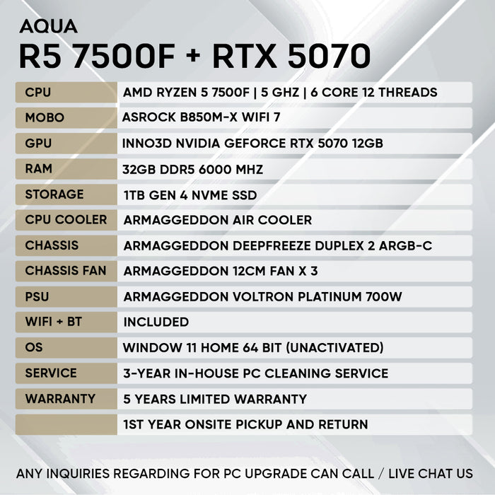 Armaggeddon Gaming PC – AMD Ryzen 5 7500F + RTX 5070 | Custom Built Desktop