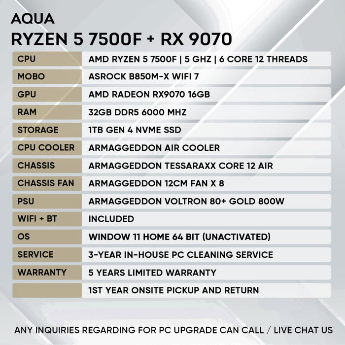 Armaggeddon Gaming PC – AMD Ryzen 5 7500F + RX 9070 | Custom Built Desktop