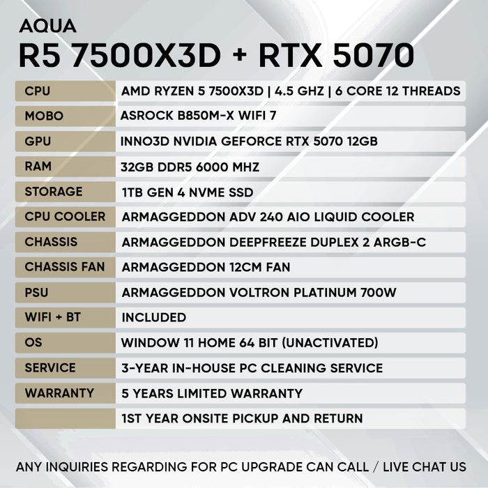 RYZEN 5 7500X3D + RTX 5070