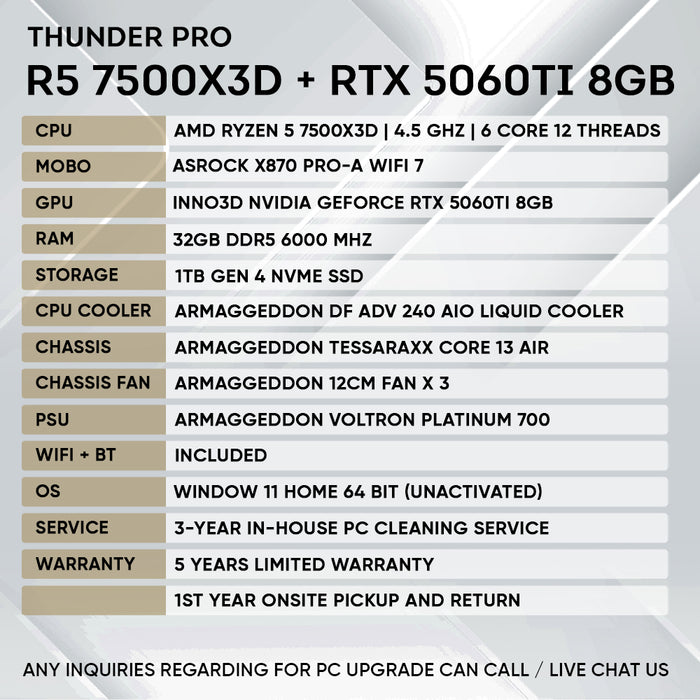Armaggeddon Ryzen 5 7500X3D gaming PC with RTX 5060 Ti 8GB product photo