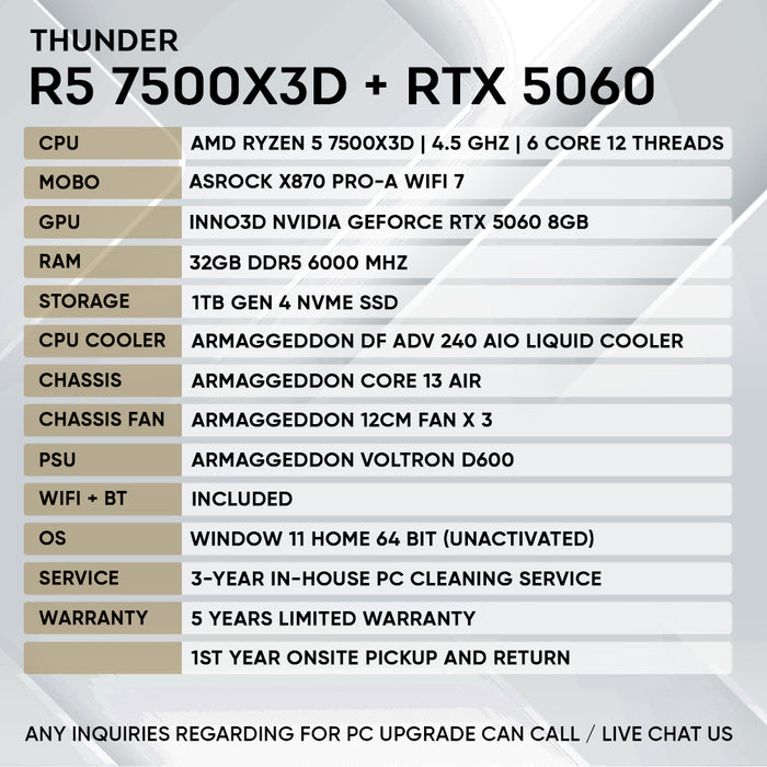 Armaggeddon Gaming PC – AMD Ryzen 5 7500X3D + RTX 5060 | Extreme Performance Build