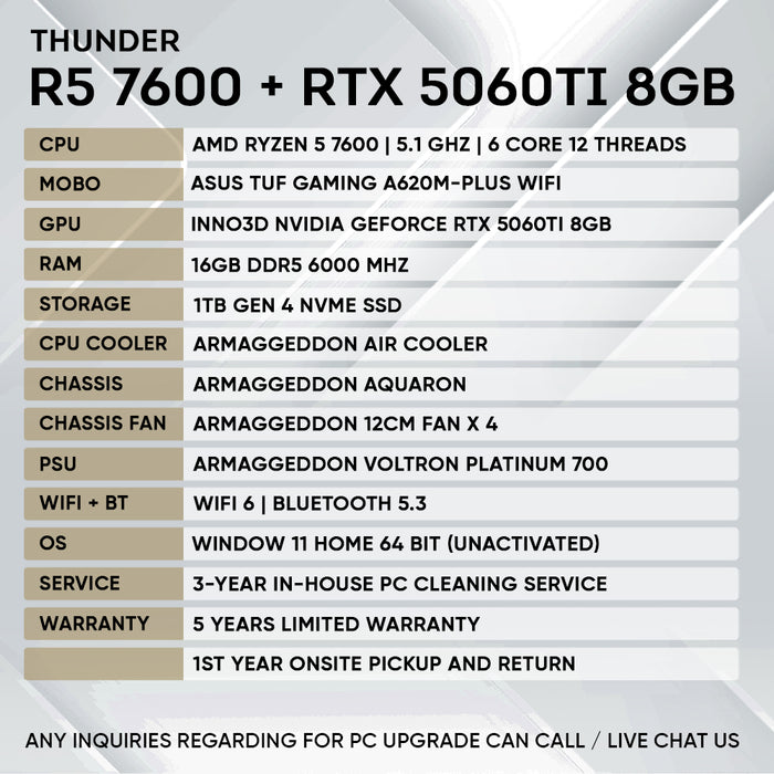 RYZEN 5 7600 + RTX 5060 Ti 8GB