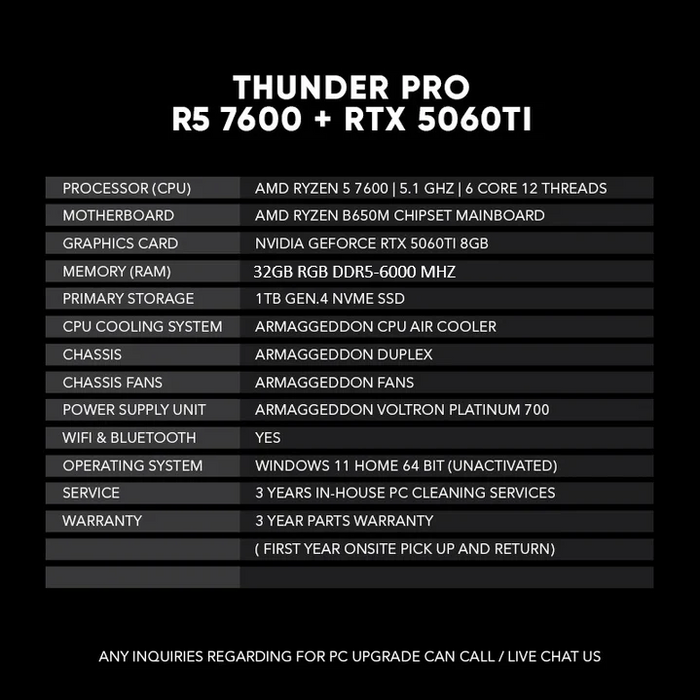 THUNDER PRO R5 7600 + RTX 5060 Ti 8GB/16GB