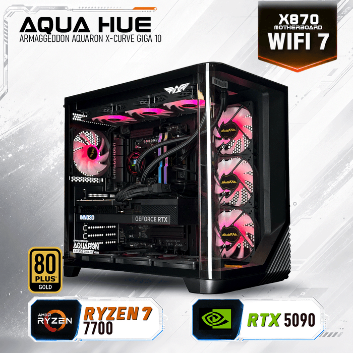Aqua Hue gaming PC with AMD Ryzen 7 7700 and NVIDIA GeForce RTX 5090