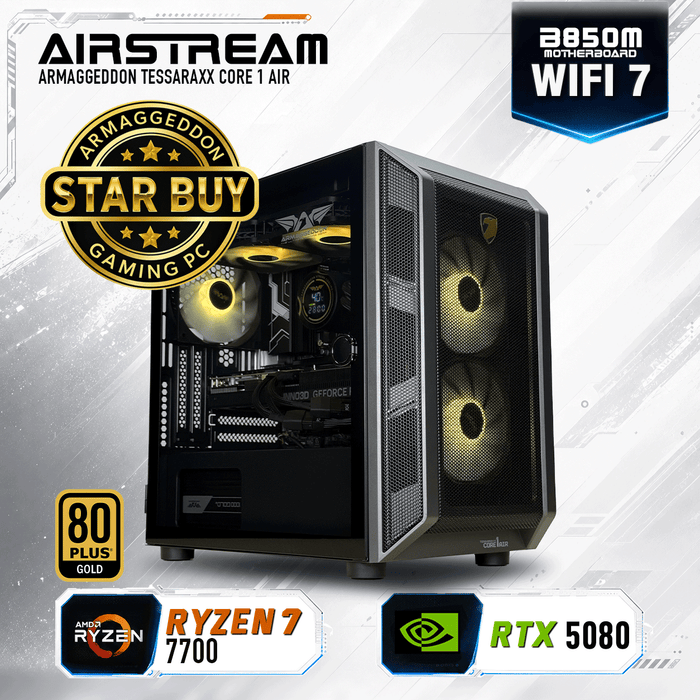 Armaggeddon High-End Gaming PC – AMD Ryzen 7 7700 + RTX 5080 | Airsteam Core 1 Air | Star Buy (Copy)