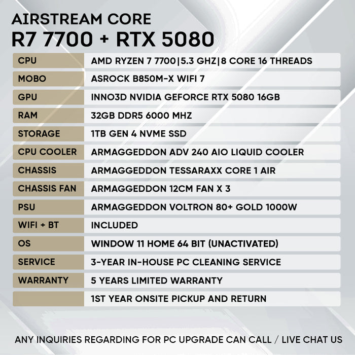Armaggeddon High-End Gaming PC – AMD Ryzen 7 7700 + RTX 5080 | Airsteam Core 1 Air | Star Buy (Copy)