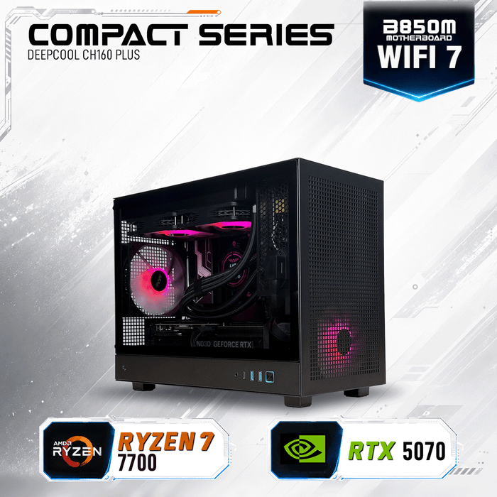 Armaggeddon Compact Series gaming PC with AMD Ryzen 7 7700 and NVIDIA RTX 5070