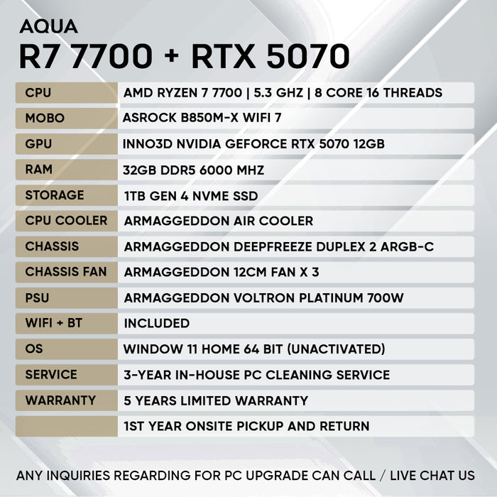 Armaggeddon Gaming PC – AMD Ryzen 7 7700 + RTX 5070 | Custom Built Desktop