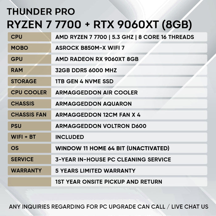 Armaggeddon Gaming PC – AMD Ryzen 7 7700 + RX 9060XT 8GB | Custom Built Desktop