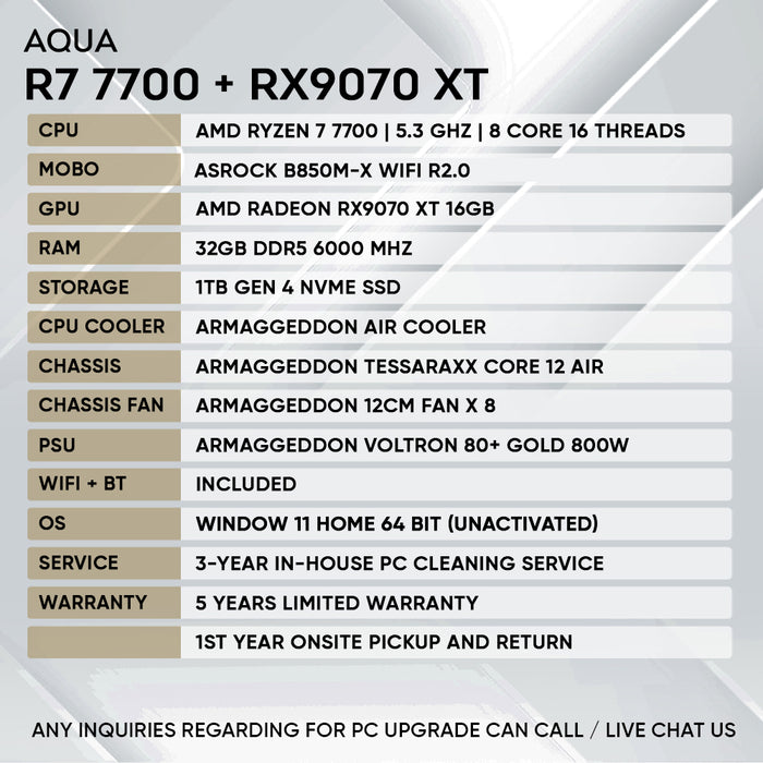 Armaggeddon Gaming PC – AMD Ryzen 7 7700 + RX 9070XT | Custom Built Desktop