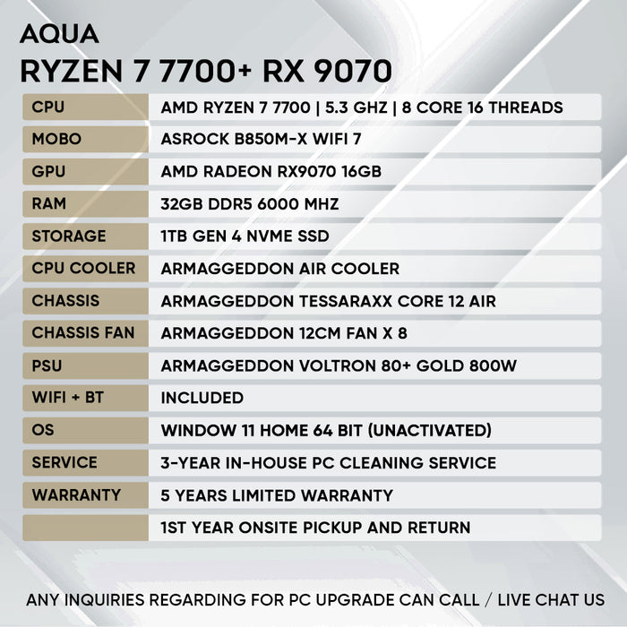 Armaggeddon Gaming PC – AMD Ryzen 7 7700 + RX 9070 | Custom Built Desktop