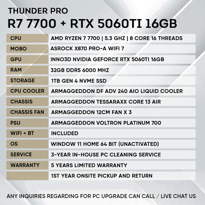 Armaggeddon Ryzen 7 7700 RTX 5060 Ti 16GB gaming PC case