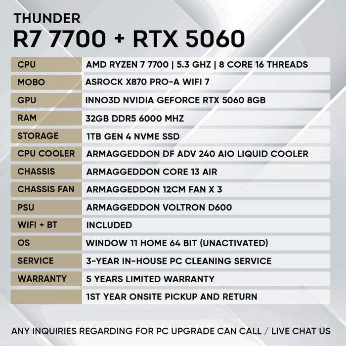 Armaggeddon Gaming PC – AMD Ryzen 7 7700 + RTX 5060 | Extreme Performance Build