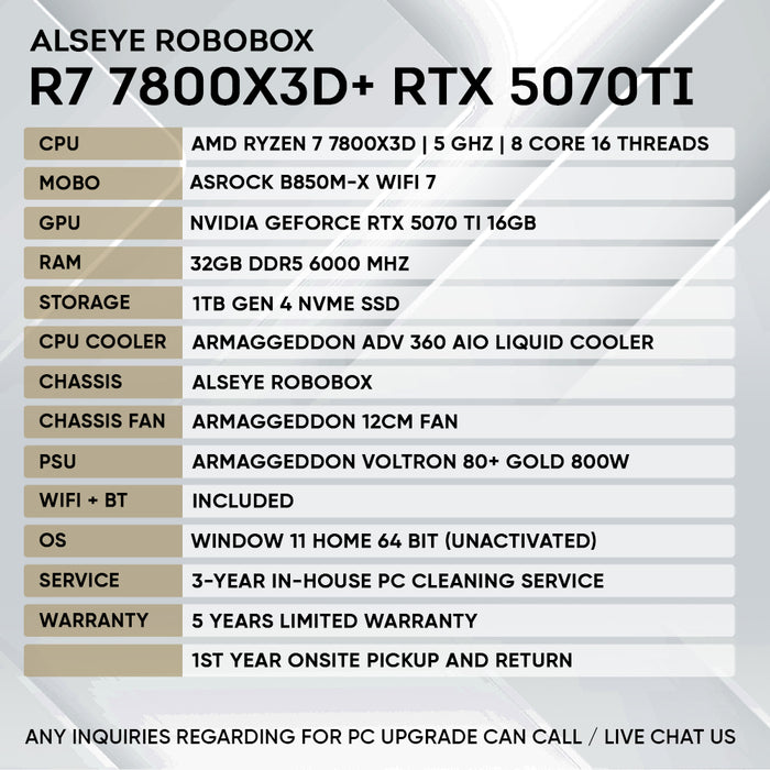 Armaggeddon High-End Gaming PC – AMD Ryzen 7 7800X3D + RTX 5070Ti | Alseye Robobox