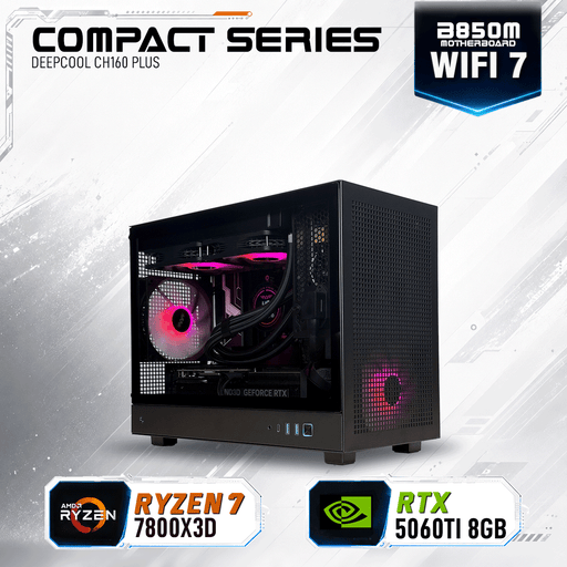 Armaggeddon Gaming PC – AMD Ryzen 7 7800X3D + RTX 5060Ti 8GB | Compact Series 32GB RAM
