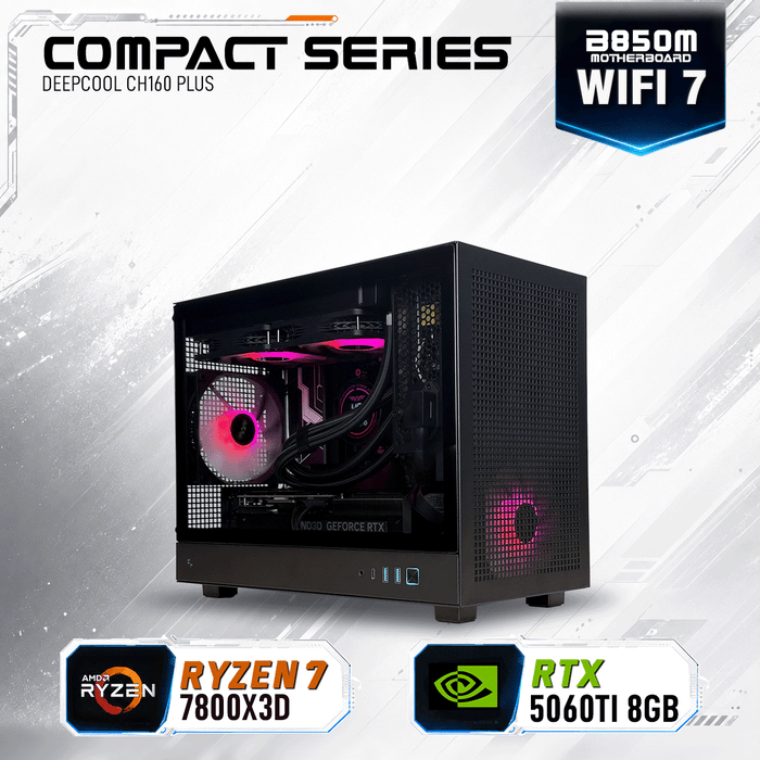 Armaggeddon Compact Series gaming PC with AMD Ryzen 7 7800X3D and NVIDIA RTX 5060 Ti 8GB