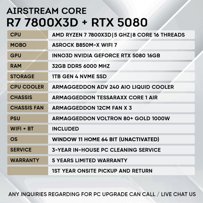 Armaggeddon High-End Gaming PC – AMD Ryzen 7 7800X3D + RTX 5080 | Airsteam Core 1 Air | Star Buy