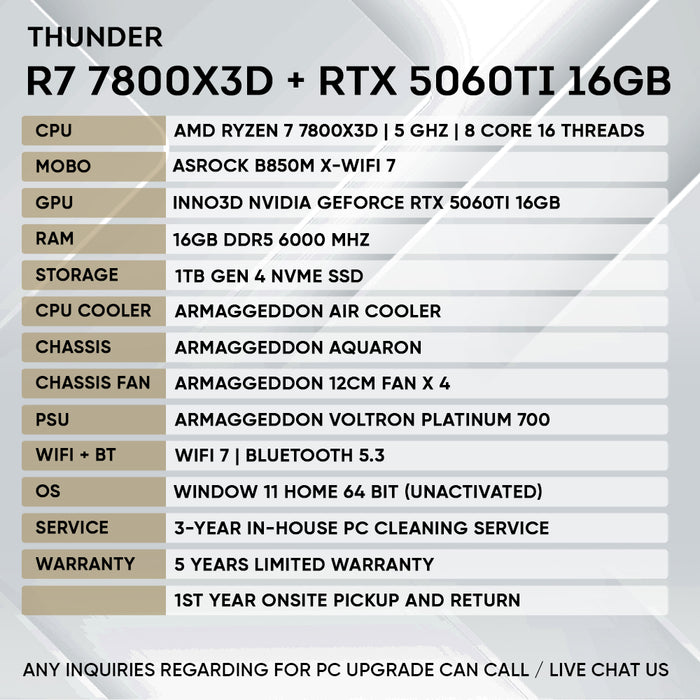 Armaggeddon Gaming PC – AMD Ryzen 7 7800X3D + RTX 5060Ti 16GB | Custom Built Desktop