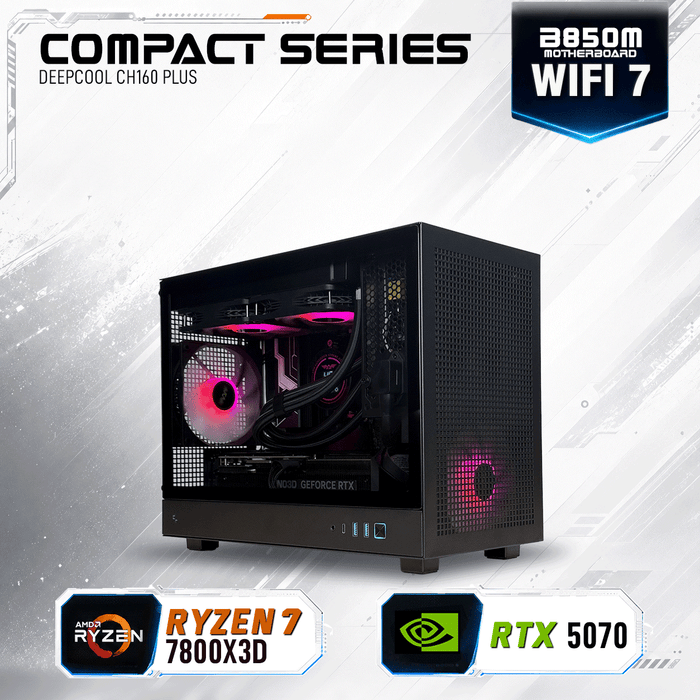 Armaggeddon Compact Series gaming PC with AMD Ryzen 7 7800X3D and NVIDIA RTX 5070