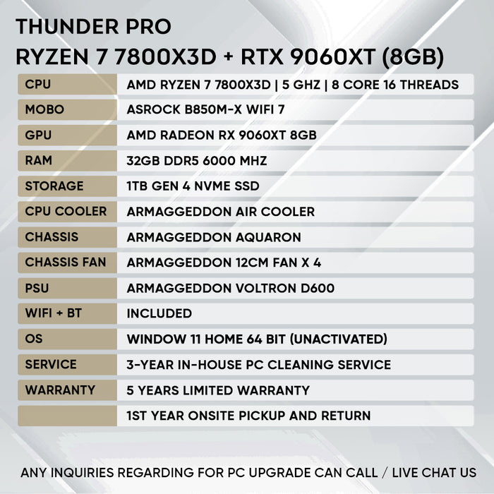 Armaggeddon Gaming PC – AMD Ryzen 7 7800X3D + RX 9060XT 8GB | Custom Built Desktop
