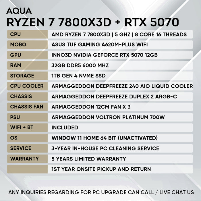 RYZEN 7 7800X3D + RTX 5070 (DEEPFREEZE DUPLEX 2) - SAME DAY DELIVERY