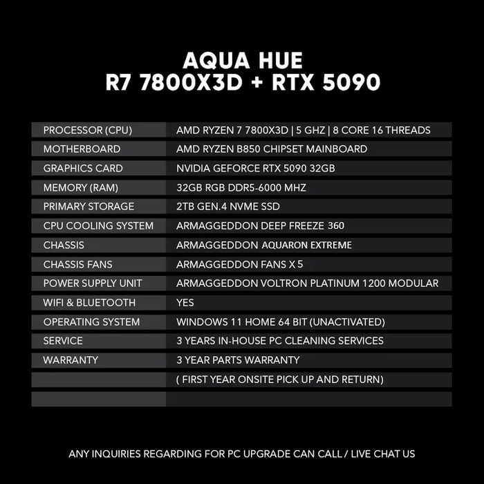 AQUA HUE R7 7800X3D + RTX 5090 (SAME DAY DELIVERY)