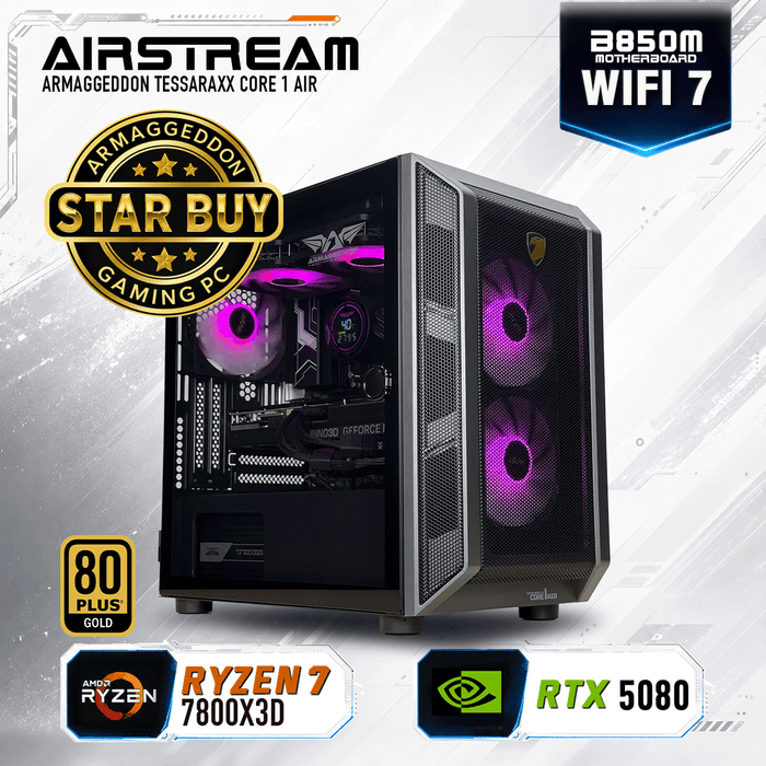 Armaggeddon High-End Gaming PC – AMD Ryzen 7 7800X3D + RTX 5080 | Airsteam Core 1 Air | Star Buy