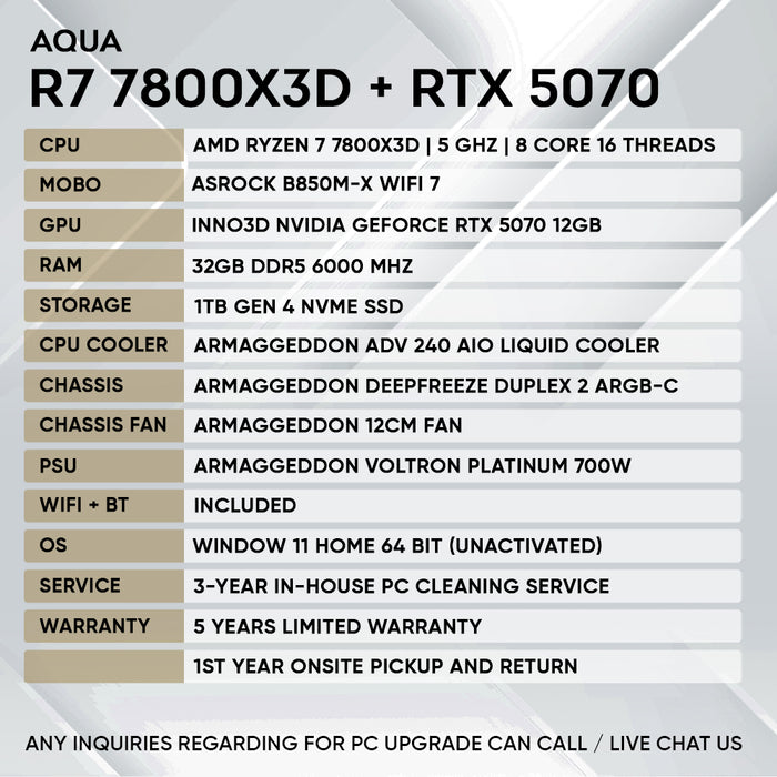 Armaggeddon Gaming PC – AMD Ryzen 7 7800X3D + RTX 5070 | Custom Built Desktop